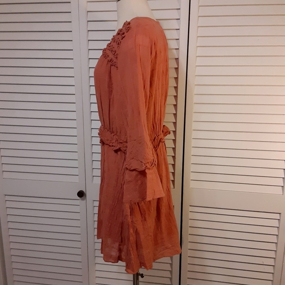 C&V Cottage Style Crepe Mini Dress with Ruffles & Bell Sleeves - Picture 10 of 15